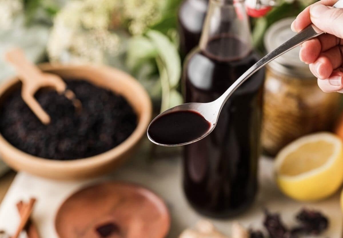 Elderberry syrup and ingredients for winter herbal preparations