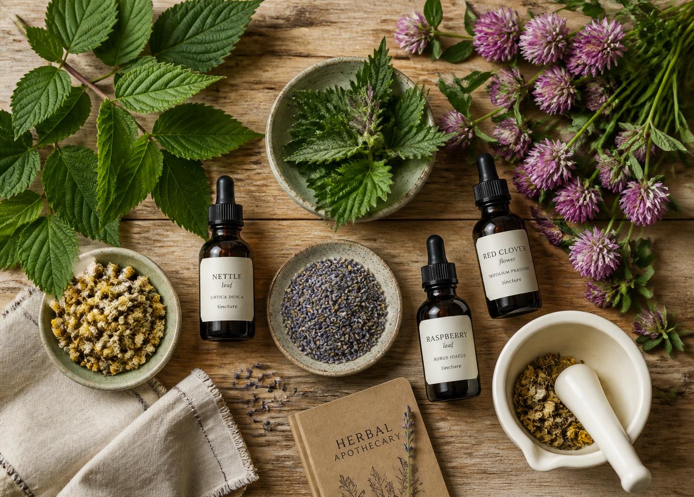 Herbal apothecary flat lay